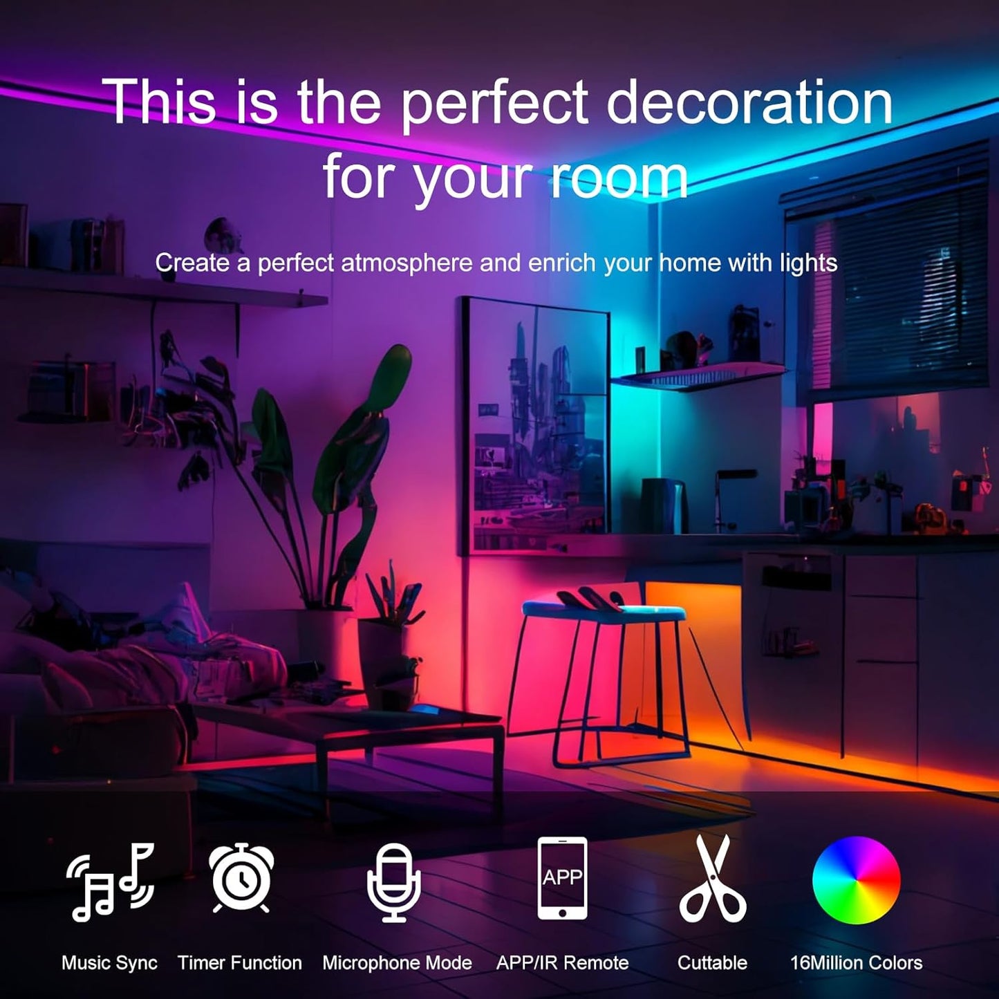 World Cup Room Setup LED Strips — 200FT Color-Changing with App & Remote Control